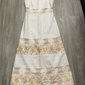 Elegant Cream Floral Maxi Dress   handmade dress made in Paplanta, Mexico
